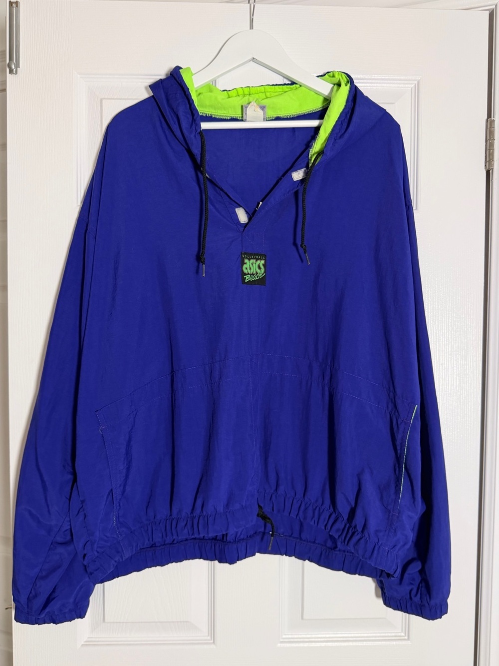 Vintage ASICS Beach Volleyball Pullover Windbreaker 90s Blue Neon Green XL